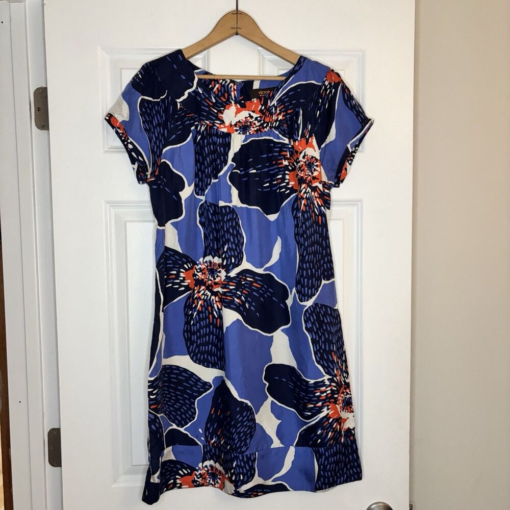 100% Silk Victor Alfaro Mini Floral Dress Size 12 Cruise Resortwear